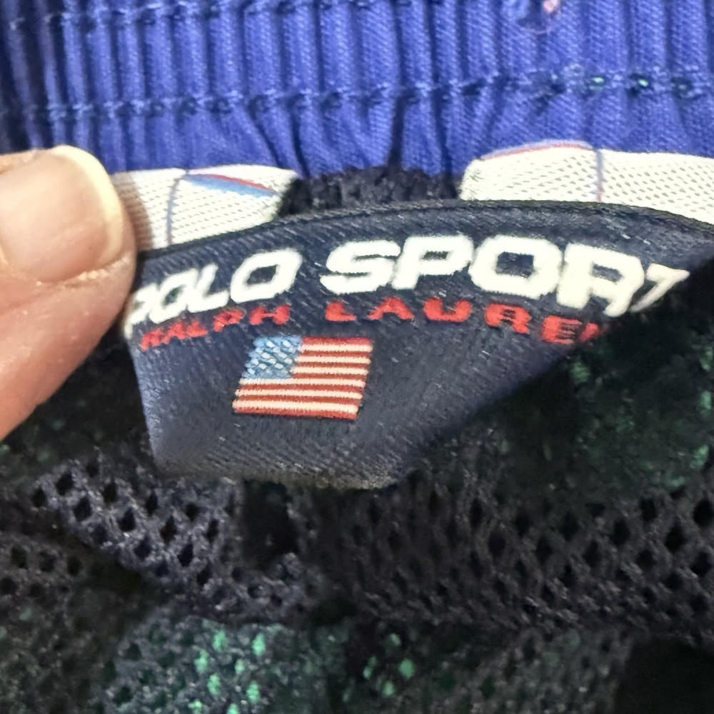 Vintage 90's Polo Sport Ralph Lauren Mens Green Swim Trunks Shorts Lined M - Picture 5 of 10